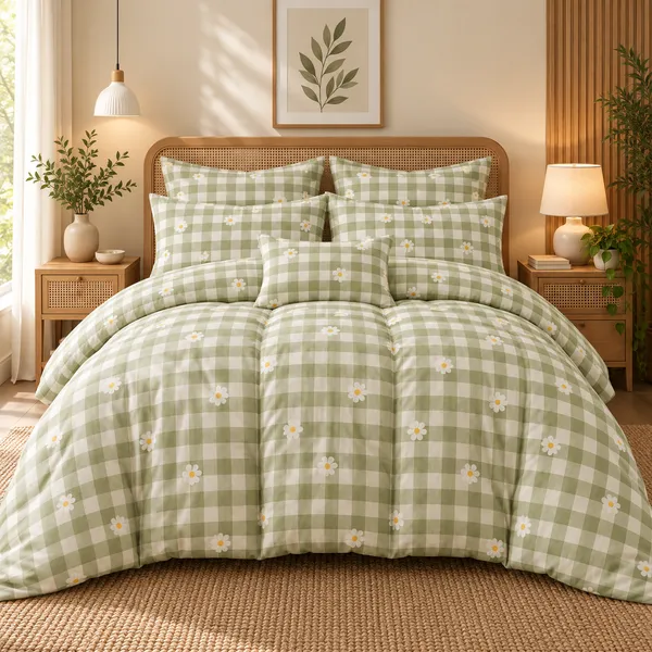 Green_Gingham_Floral_Cotton_Double_Bedsheet_set_-_Bookfold_Gift_Packaging