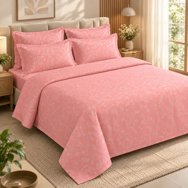 Trufinsh_Peach_Floral_Pure_Cotton_Double_Bedsheet_Set_|__Gift_Packaging