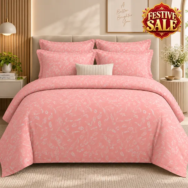 Trufinsh_Peach_Floral_Pure_Cotton_Double_Bedsheet_Set_|__Gift_Packaging