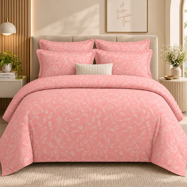 Peach_Floral_Pure_Cotton_Double_Bedsheet_Set_|__Gift_Packaging