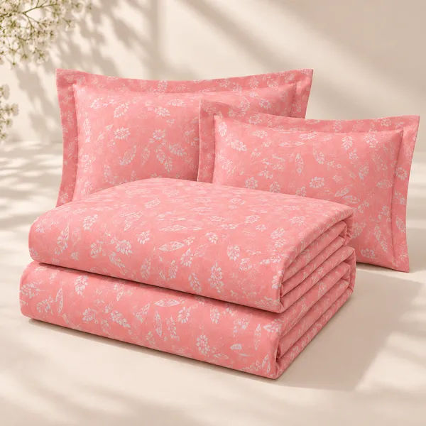 Trufinsh_Peach_Floral_Pure_Cotton_Double_Bedsheet_Set_|__Gift_Packaging