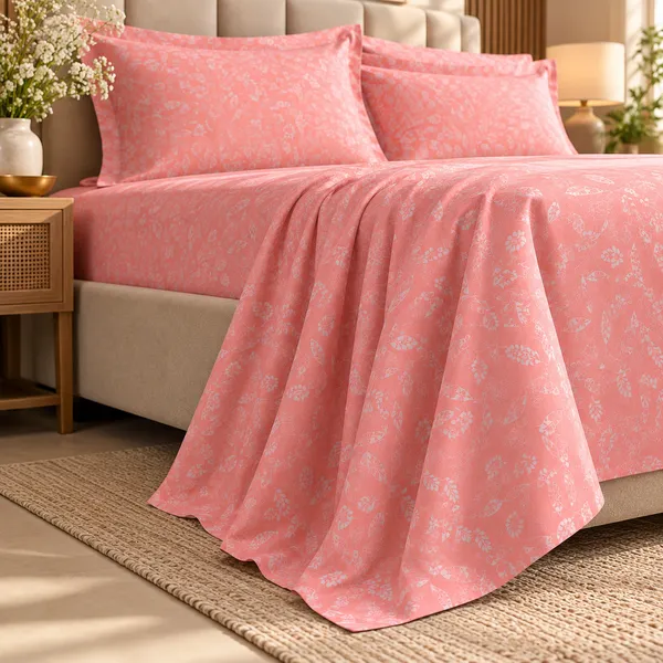 Trufinsh_Peach_Floral_Pure_Cotton_Double_Bedsheet_Set_|__Gift_Packaging