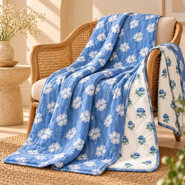 Trufinsh_Blue_Meadow_Floral_100%_Cotton_3-Layer_Double_Bed_Dohar,_Reversible_AC_Blanket