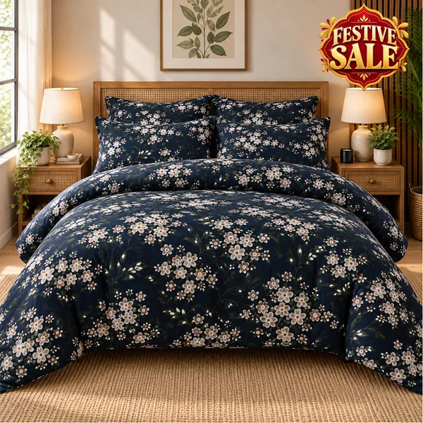 Trufinsh_Navy_Blue_Floral_Cotton_400_TC_Double_Bedsheet_Set-Bookfold_Gift_Packaging