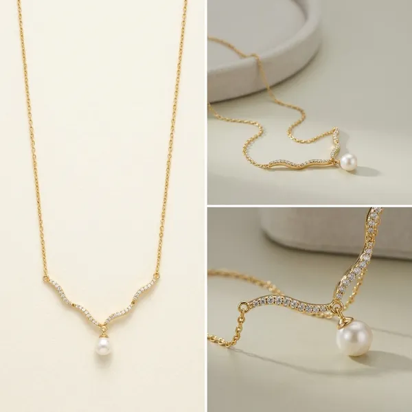 Gold_925_Sterling_V-Shape_Crystal_Pearl_Pendant_Necklace_For_Women