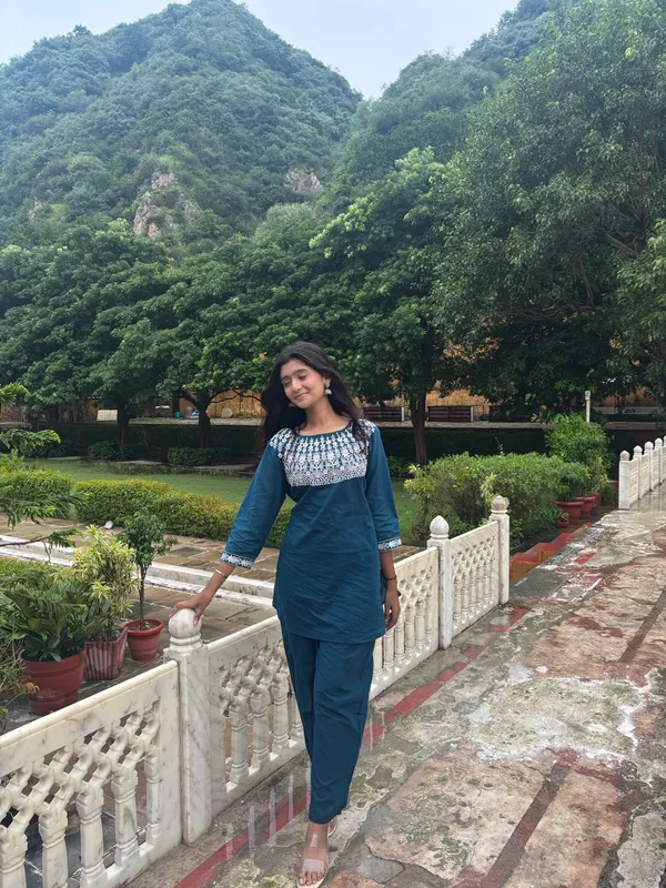 Teal_Blue_Cotton_Blend_Embroidered_Kurta_Pajama_Set_For_Women