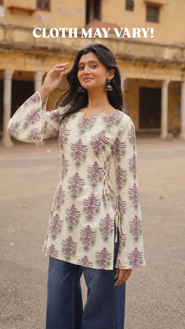 Syahi_|_Ivory_&__Bell_Sleeve_Block_Print_Short_Kurti