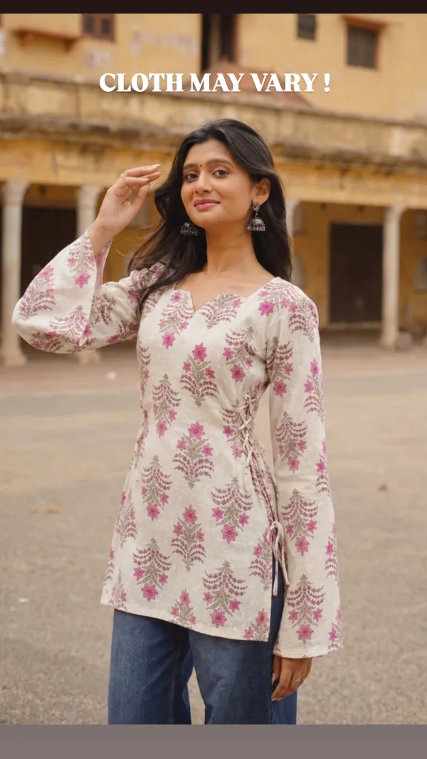 Syahi_|_Ivory_&__Bell_Sleeve_Block_Print_Short_Kurti