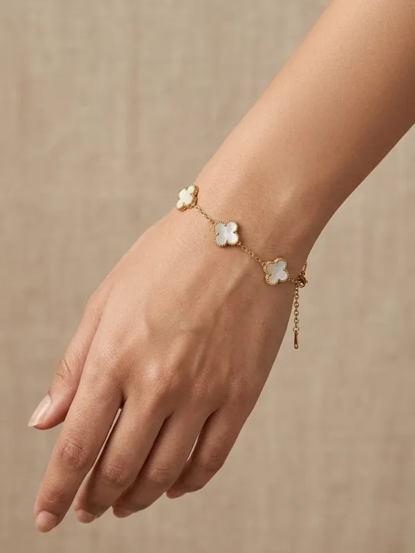 White_And_Golden_Stainless_Steel_Modern_Bracelet_For_Woman