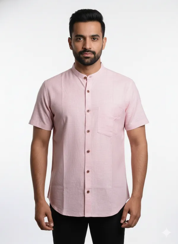 Pink_Handloom_Cotton_Regular_Fit_Half_Sleeve_Shirt_For_Men