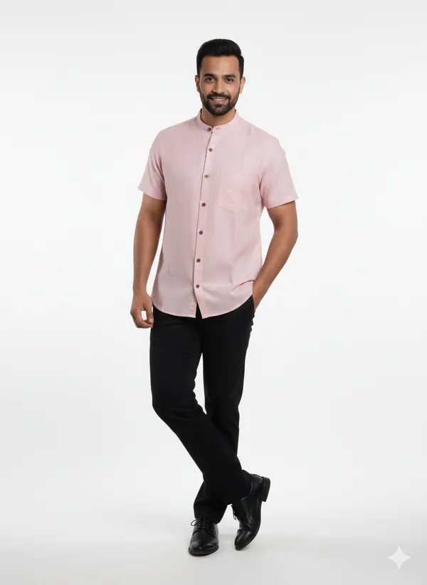 Pink_Handloom_Cotton_Regular_Fit_Half_Sleeve_Shirt_For_Men