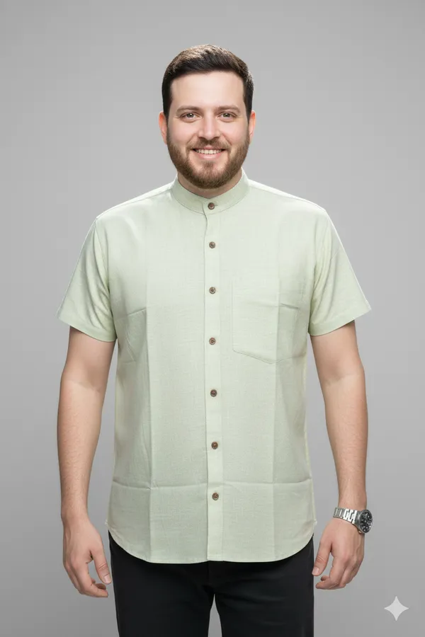 Green_Handloom_Cotton_Half_Sleeve_Shirt_For_Men