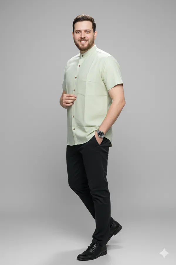 Green_Handloom_Cotton_Half_Sleeve_Shirt_For_Men