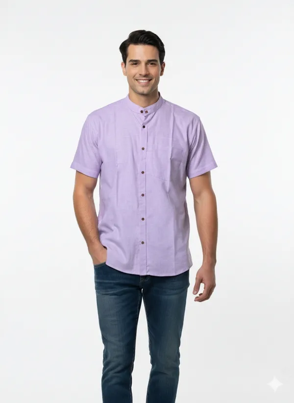 Purple_Handloom_Cotton_Half_Sleeve_Shirt_For_Men