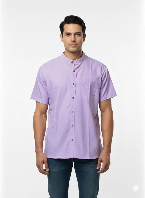 Purple_Handloom_Cotton_Half_Sleeve_Shirt_For_Men