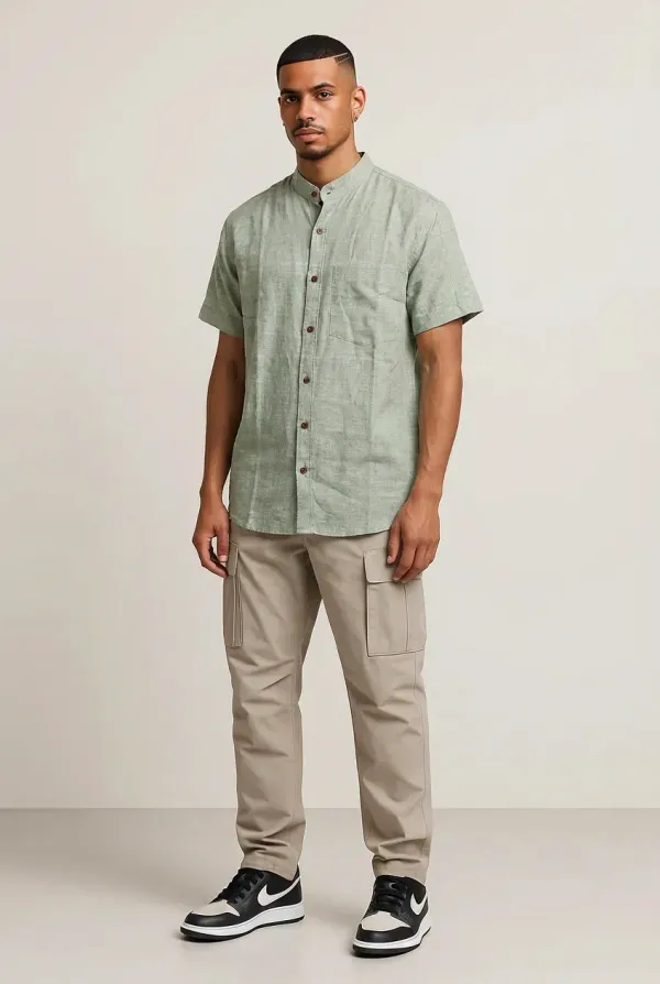 Green_Handloom_Cotton_Regular_Fit_Half_Sleeve_Shirt_For_Men