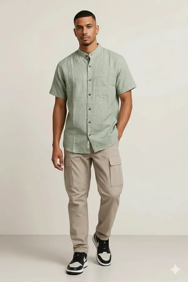 Green_Handloom_Cotton_Regular_Fit_Half_Sleeve_Shirt_For_Men