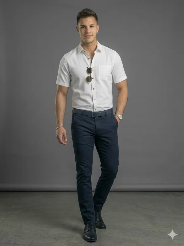 White_Handloom_Cotton_Half_Sleeve_Shirt_For_Men