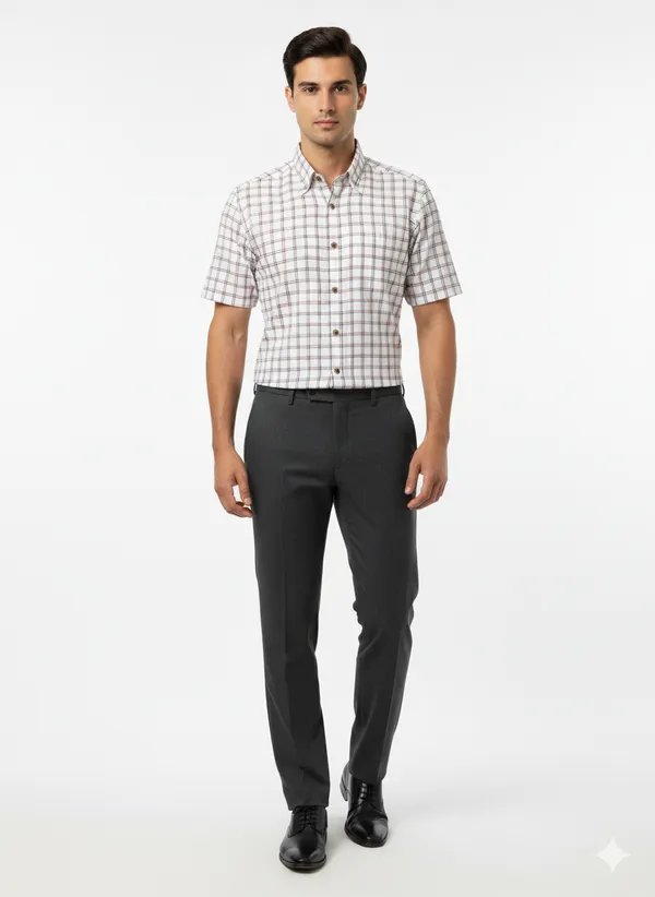 White_Check_Handloom_Cotton_Half_Sleeve_Shirt_For_Men