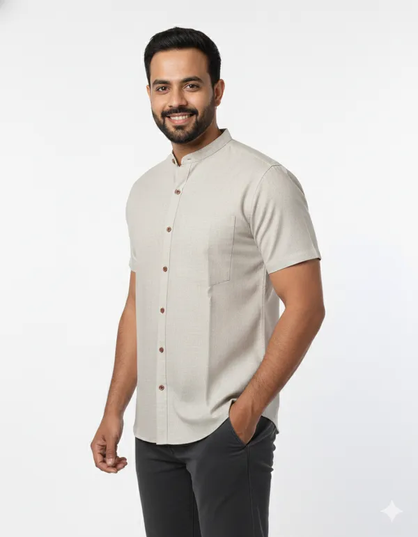Grey_Handloom_Cotton_Half_Sleeve_Shirt_For_Men