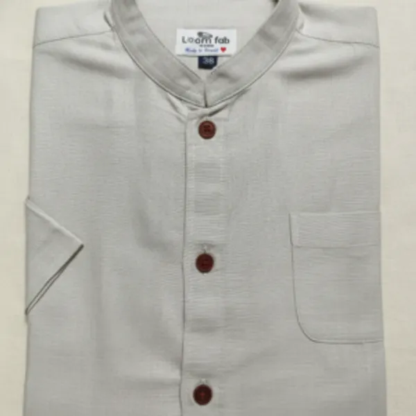 Grey_Handloom_Cotton_Half_Sleeve_Shirt_For_Men