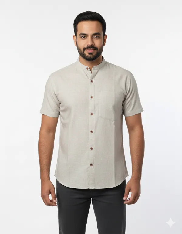 Grey_Handloom_Cotton_Half_Sleeve_Shirt_For_Men