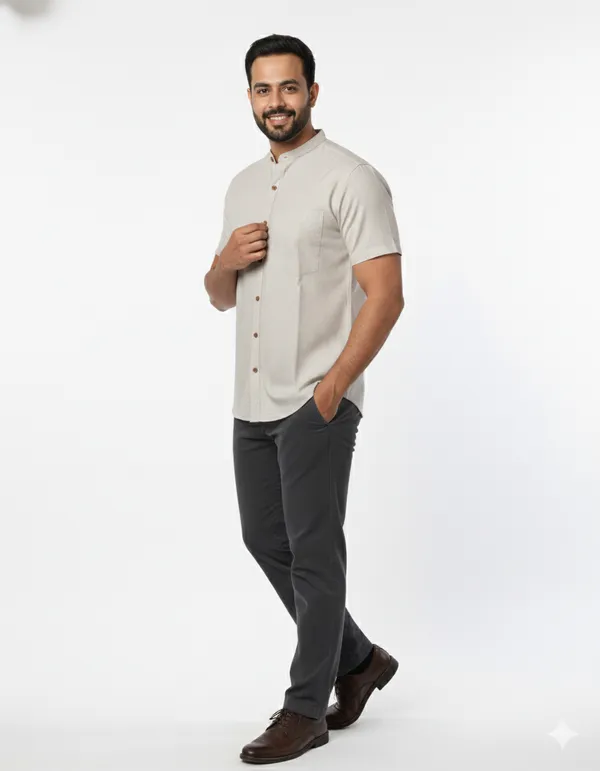Grey_Handloom_Cotton_Half_Sleeve_Shirt_For_Men