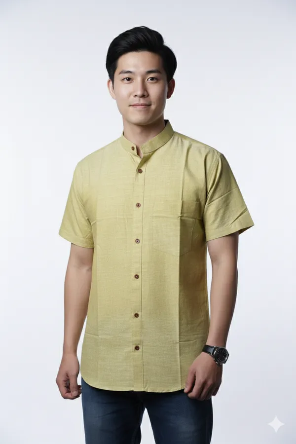 Mustard_Gold_Handloom_Cotton_Half_Sleeve_Shirt_For_Men