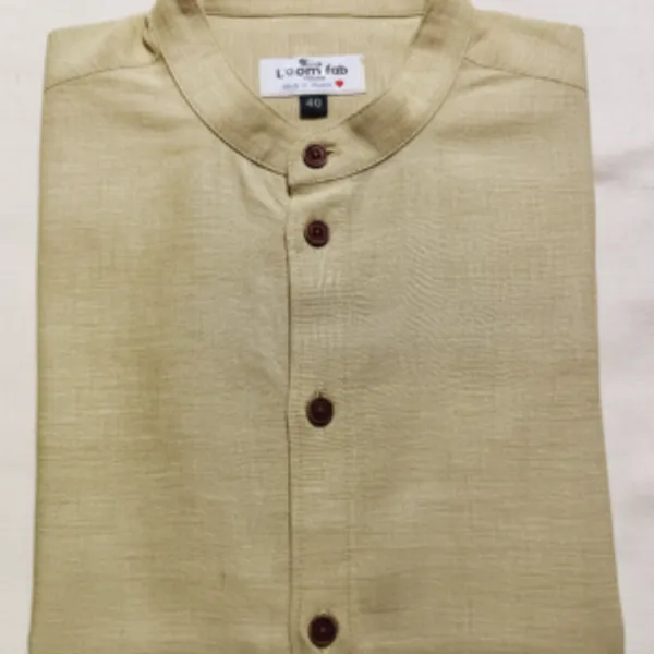 Mustard_Gold_Handloom_Cotton_Half_Sleeve_Shirt_For_Men