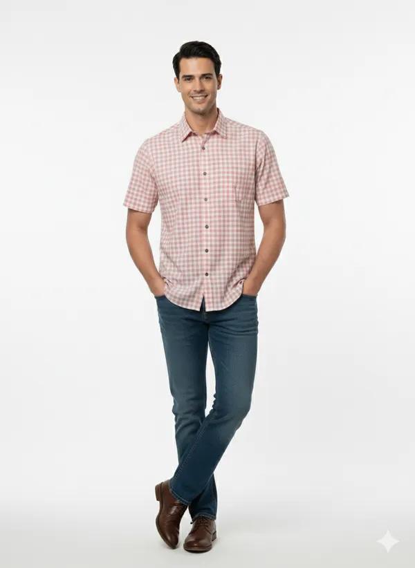 Light_Pink_Check_Handloom_Cotton_Half_Sleeve_Shirt_For_Men