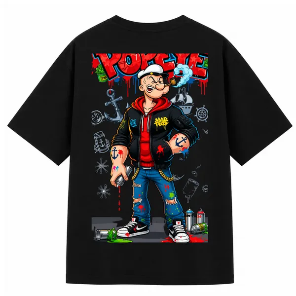 Black_Terry_Cotton_Oversized_Popeye_Graphic_Print_T-Shirt_For_Unisex