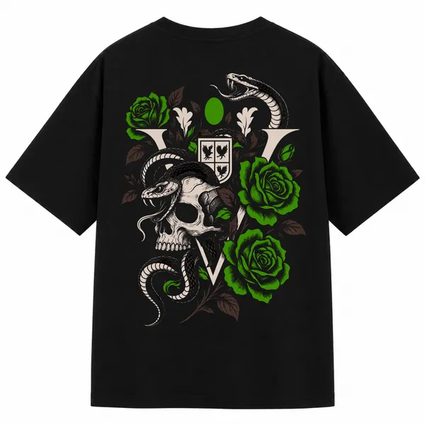 Black_Terry_Cotton_Oversized_Gothic_Skull_Snake_Green_Rose_T-Shirt_For_Unisex