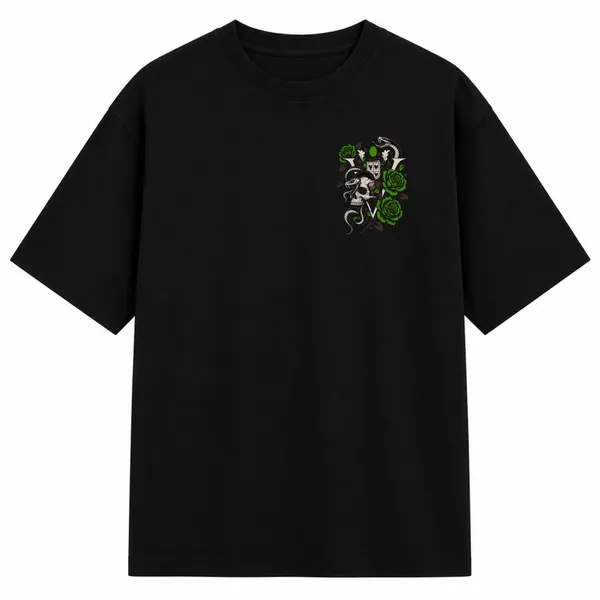 Black_Terry_Cotton_Oversized_Gothic_Skull_Snake_Green_Rose_T-Shirt_For_Unisex