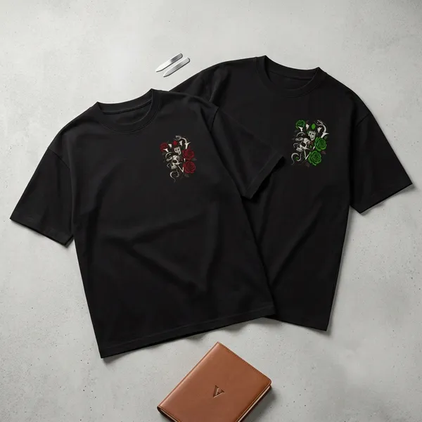 Gothic_Skull_Snake_Rose_Oversized_T-Shirt_Duo
