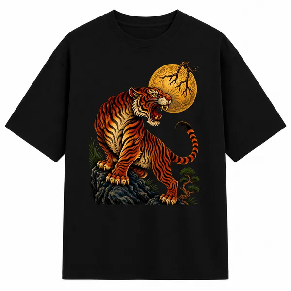 Black_Terry_Cotton_Oversized_Japanese_Roaring_Tiger_Graphic_T-Shirt_For_Unisex