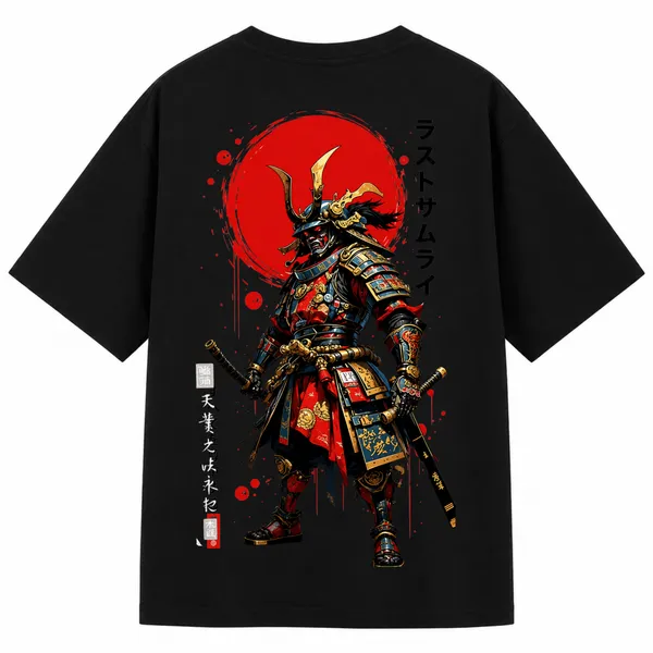Black_Terry_Cotton_Oversized_Samurai_Warrior_Calligraphy_Graphic_T-Shirt_For_Unisex