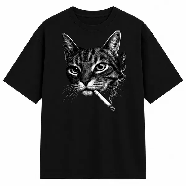 Black_Terry_Cotton_Oversized_Cool_Cat_Graphic_Printed_T-Shirt_For_Unisex