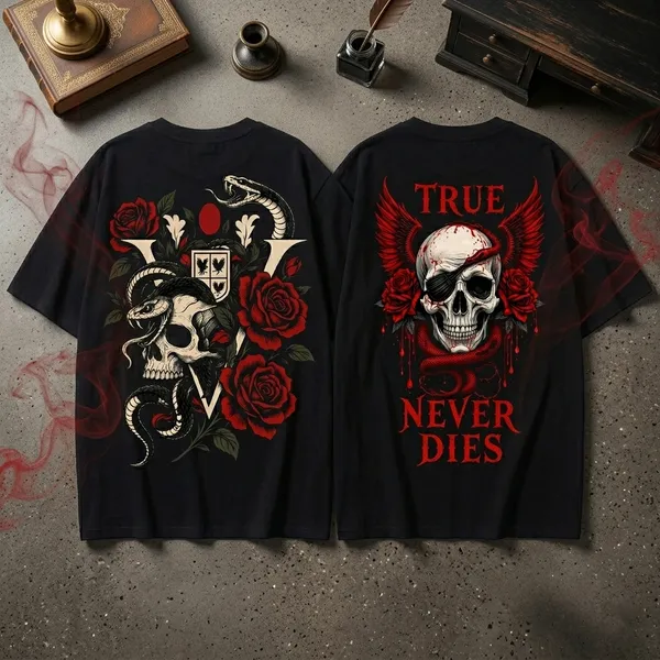 Gothic_Skull_Snake_Rose_Oversized_T-Shirt_Duo