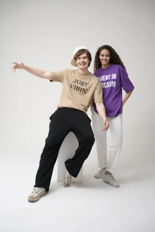Pack_Of_2_Beige_And_Purple_French_Terry_Cotton_Premium_T-Shirt_For_Unisex_