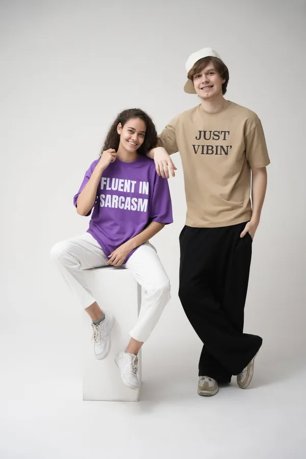 Pack_Of_2_Beige_And_Purple_French_Terry_Cotton_Premium_T-Shirt_For_Unisex_
