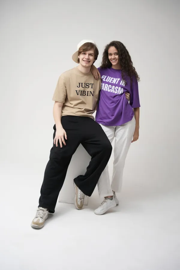 Pack_Of_2_Beige_And_Purple_French_Terry_Cotton_Premium_T-Shirt_For_Unisex_