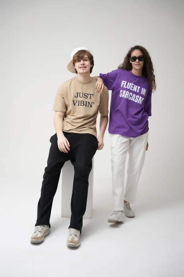 Pack_Of_2_Beige_And_Purple_French_Terry_Cotton_Premium_T-Shirt_For_Unisex_