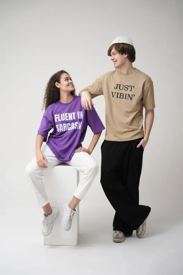 Pack_Of_2_Beige_And_Purple_French_Terry_Cotton_Premium_T-Shirt_For_Unisex_