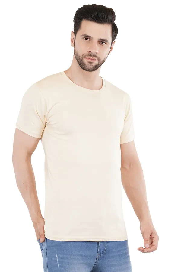 Cream_Cotton_Lycra_Premium_T-Shirt_For_Men