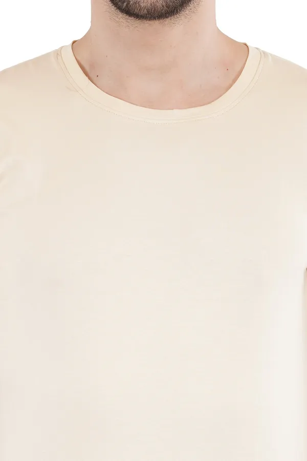 Cream_Cotton_Lycra_Premium_T-Shirt_For_Men