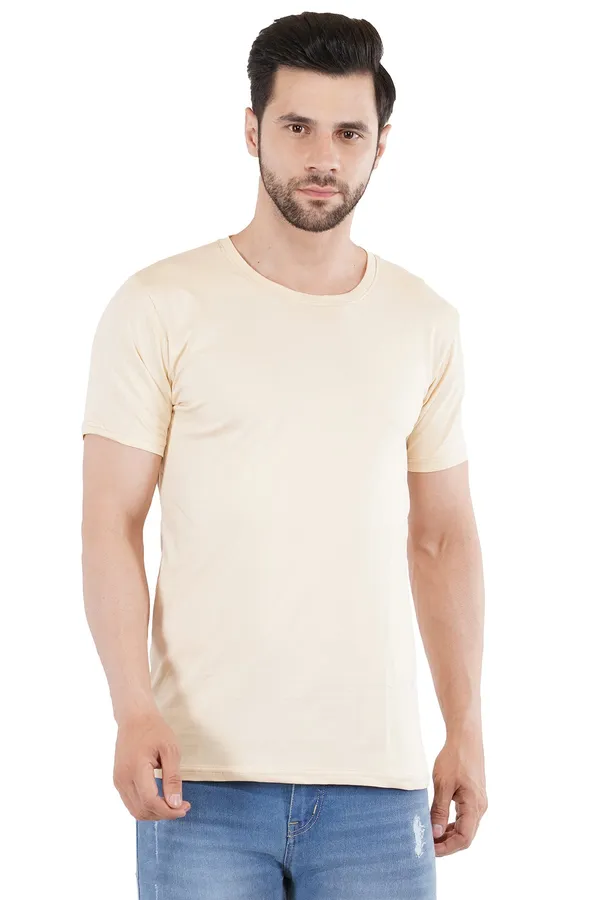 Cream_Cotton_Lycra_Premium_T-Shirt_For_Men