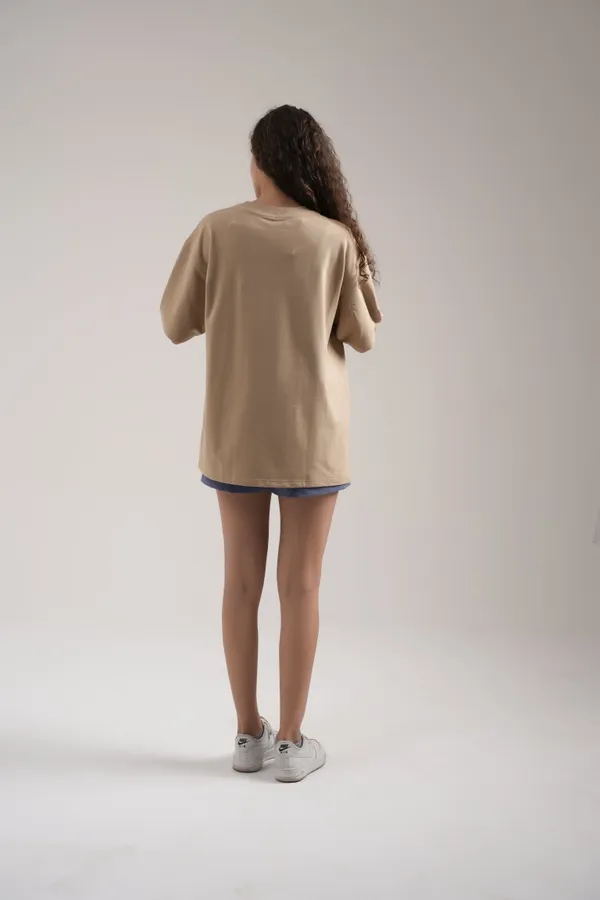 Beige_French_Terry_Cotton_Premium_T-Shirt_For_Women