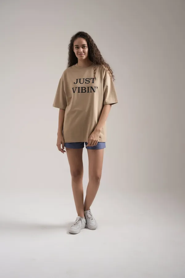 Beige_French_Terry_Cotton_Premium_T-Shirt_For_Women