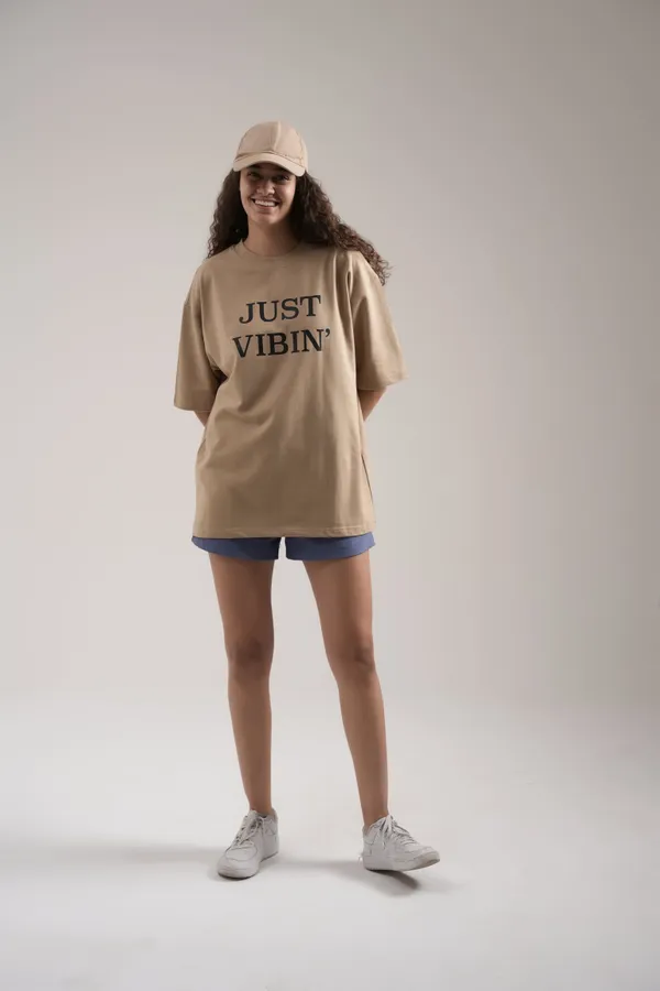 Beige_French_Terry_Cotton_Premium_T-Shirt_For_Women