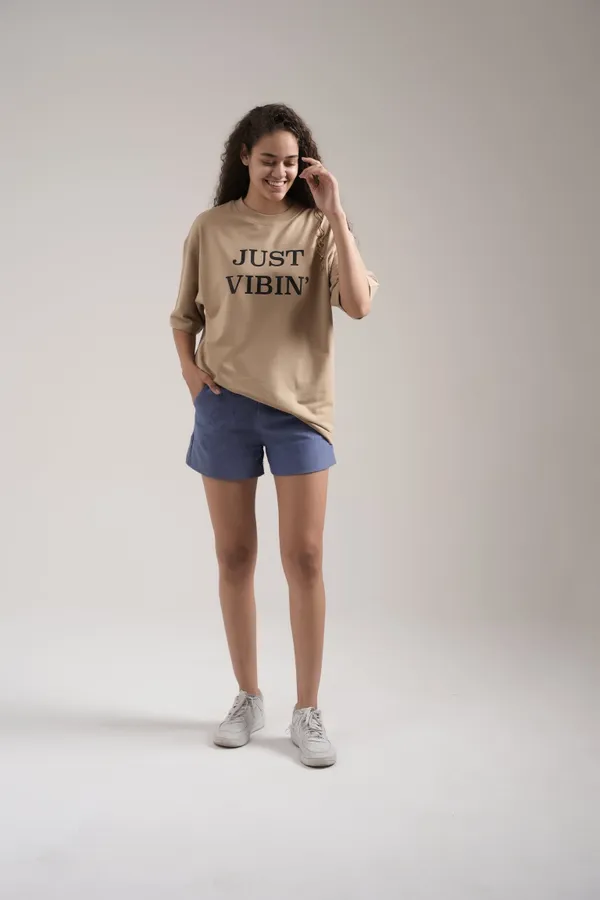 Beige_French_Terry_Cotton_Premium_T-Shirt_For_Women